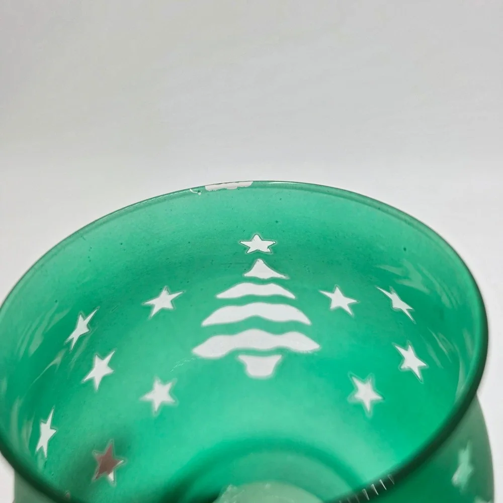 Pfaltzgraff Christmas Heritage Green Frosted Glass Mini Candle Holder Set 2pc